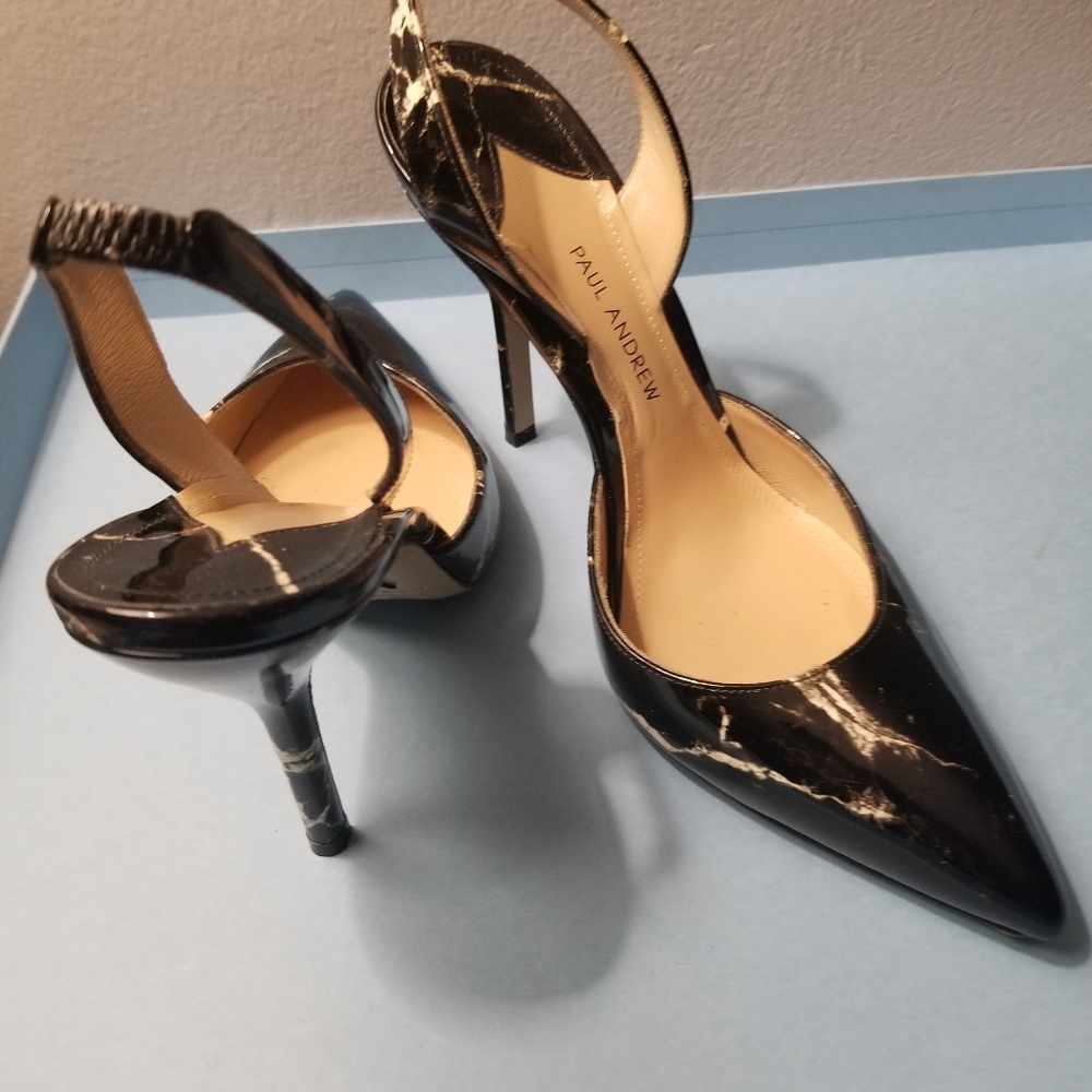 Paul Andrew Black and White Marble Slingback Pumps